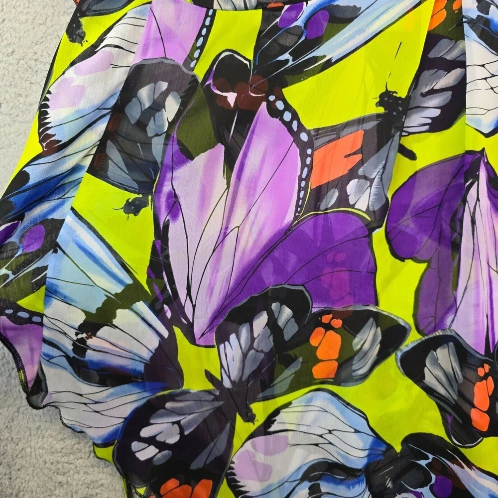 One World Beach Cover Up Women's XL Purple Butterfly Kimono Sheer V-Neck Overlay